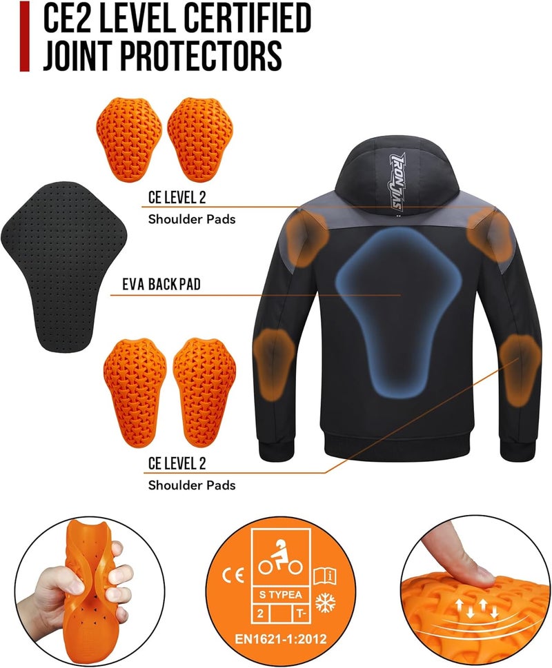 BORLENI Winter Motorcycle Jacket Mens CE Approved Cold Weather Motorbike Riding Jackets with thermal Liner Hood Windproof XXXL - Image 4